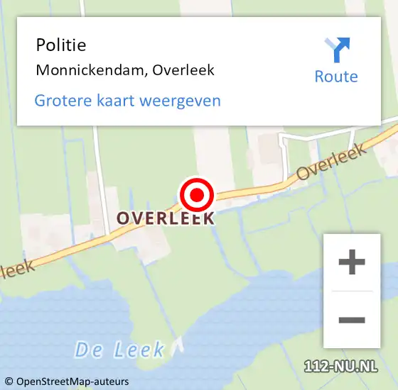 Locatie op kaart van de 112 melding: Politie Monnickendam, Overleek op 8 oktober 2015 21:49