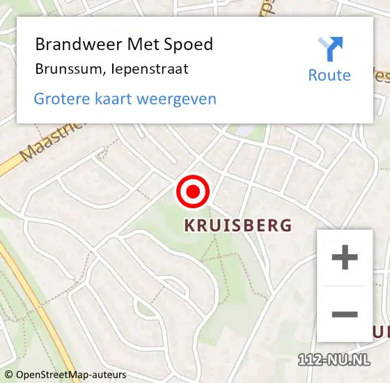 Locatie op kaart van de 112 melding: Brandweer Met Spoed Naar Brunssum, Iepenstraat op 8 oktober 2015 21:52