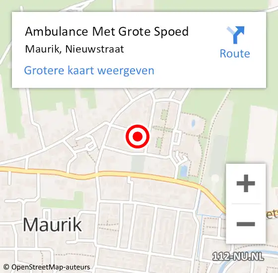 Locatie op kaart van de 112 melding: Ambulance Met Grote Spoed Naar Maurik, Nieuwstraat op 9 oktober 2015 00:32