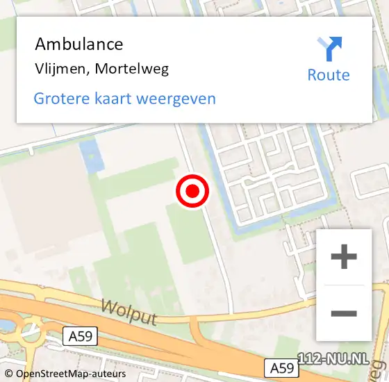 Locatie op kaart van de 112 melding: Ambulance Vlijmen, Mortelweg op 9 oktober 2015 00:53