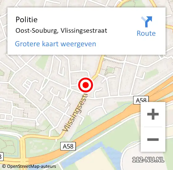 Locatie op kaart van de 112 melding: Politie Oost-Souburg, Vlissingsestraat op 9 oktober 2015 07:31