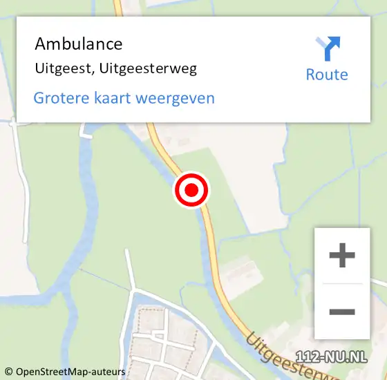 Locatie op kaart van de 112 melding: Ambulance Uitgeest, Uitgeesterweg op 9 oktober 2015 10:21