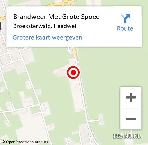 Locatie op kaart van de 112 melding: Brandweer Met Grote Spoed Naar Broeksterwald, Haadwei op 9 oktober 2015 11:06