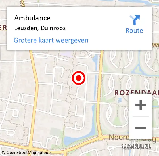 Locatie op kaart van de 112 melding: Ambulance Leusden, Duinroos op 9 oktober 2015 11:14