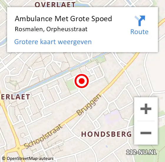 Locatie op kaart van de 112 melding: Ambulance Met Grote Spoed Naar Rosmalen, Orpheusstraat op 9 oktober 2015 11:55