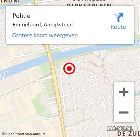 Locatie op kaart van de 112 melding: Politie Emmeloord, Andijkstraat op 9 oktober 2015 12:13