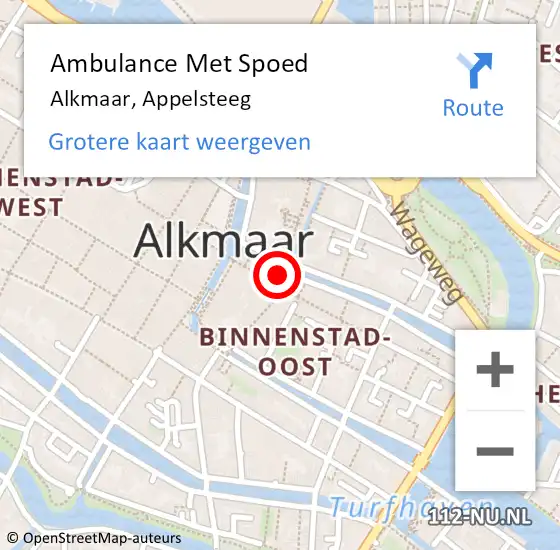 Locatie op kaart van de 112 melding: Ambulance Met Spoed Naar Alkmaar, Appelsteeg op 23 november 2013 03:37