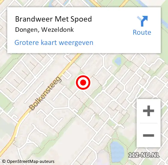 Locatie op kaart van de 112 melding: Brandweer Met Spoed Naar Dongen, Wezeldonk op 9 oktober 2015 14:07