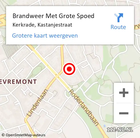 Locatie op kaart van de 112 melding: Brandweer Met Grote Spoed Naar Kerkrade, Kastanjestraat op 9 oktober 2015 14:19