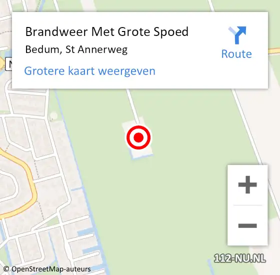 Locatie op kaart van de 112 melding: Brandweer Met Grote Spoed Naar Bedum, St Annerweg op 9 oktober 2015 14:33