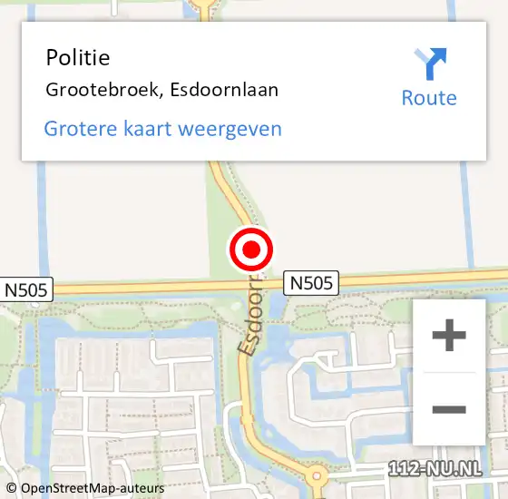 Locatie op kaart van de 112 melding: Politie Grootebroek, Esdoornlaan op 9 oktober 2015 14:46