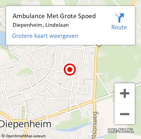 Locatie op kaart van de 112 melding: Ambulance Met Grote Spoed Naar Diepenheim, Lindelaan op 23 november 2013 04:08