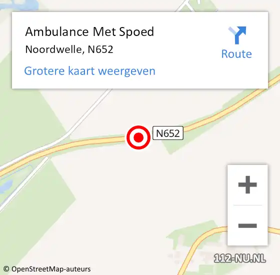 Locatie op kaart van de 112 melding: Ambulance Met Spoed Naar Noordwelle, N652 op 9 oktober 2015 16:02
