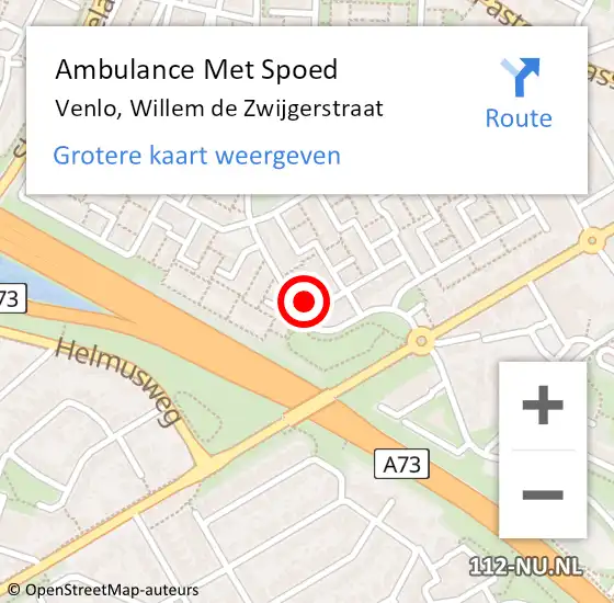 Locatie op kaart van de 112 melding: Ambulance Met Spoed Naar Venlo, Willem de Zwijgerstraat op 9 oktober 2015 16:07