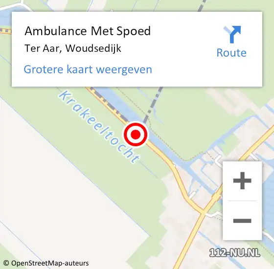 Locatie op kaart van de 112 melding: Ambulance Met Spoed Naar Ter Aar, Woudsedijk op 9 oktober 2015 16:33