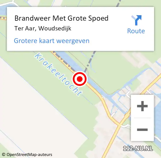 Locatie op kaart van de 112 melding: Brandweer Met Grote Spoed Naar Ter Aar, Woudsedijk op 9 oktober 2015 16:35