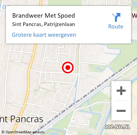 Locatie op kaart van de 112 melding: Brandweer Met Spoed Naar Sint Pancras, Patrijzenlaan op 9 oktober 2015 17:00