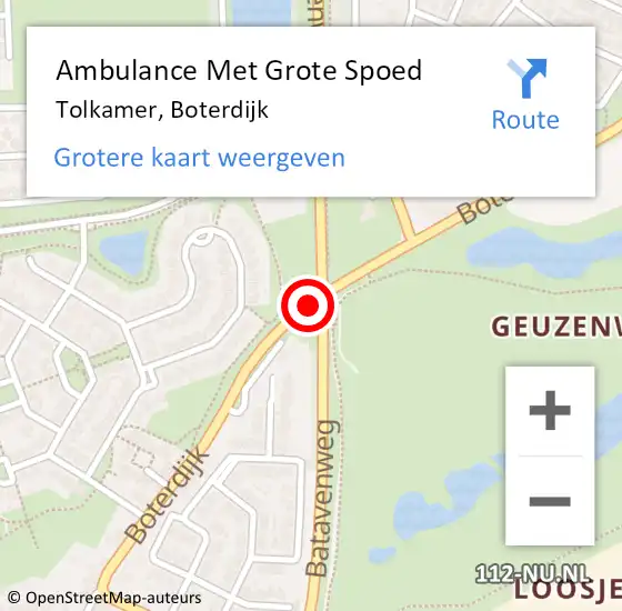 Locatie op kaart van de 112 melding: Ambulance Met Grote Spoed Naar Tolkamer, Boterdijk op 9 oktober 2015 17:35