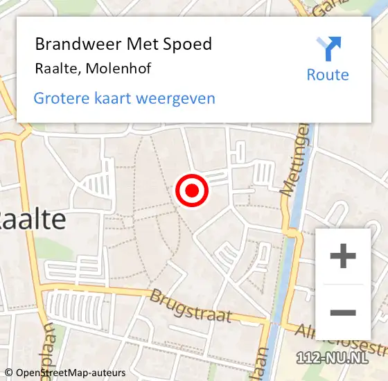 Locatie op kaart van de 112 melding: Brandweer Met Spoed Naar Raalte, Molenhof op 9 oktober 2015 18:11