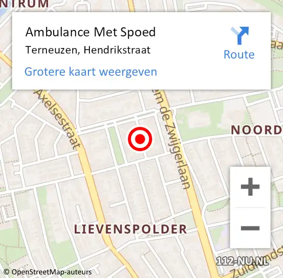 Locatie op kaart van de 112 melding: Ambulance Met Spoed Naar Terneuzen, Hendrikstraat op 9 oktober 2015 18:47