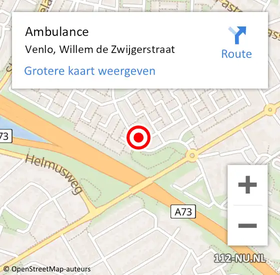 Locatie op kaart van de 112 melding: Ambulance Venlo, Willem de Zwijgerstraat op 9 oktober 2015 21:55