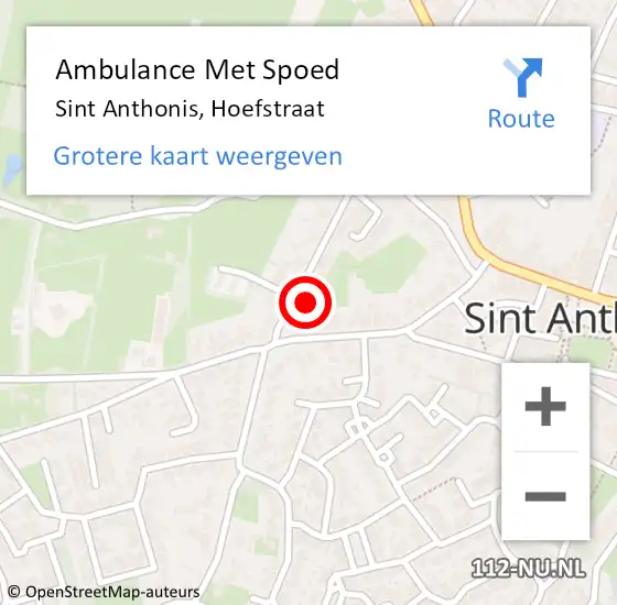 Locatie op kaart van de 112 melding: Ambulance Met Spoed Naar Sint Anthonis, Hoefstraat op 10 oktober 2015 01:22