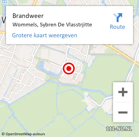 Locatie op kaart van de 112 melding: Brandweer Wommels, Sybren De Vlasstrjitte op 10 oktober 2015 10:42