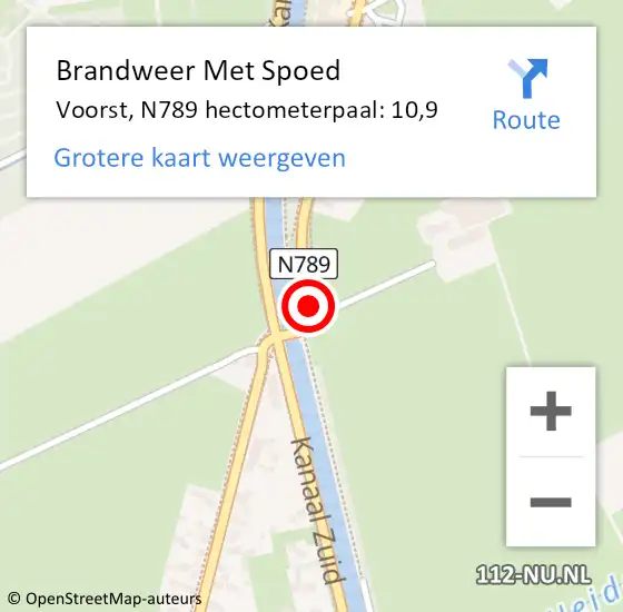 Locatie op kaart van de 112 melding: Brandweer Met Spoed Naar Voorst, N789 hectometerpaal: 10,9 op 10 oktober 2015 13:33