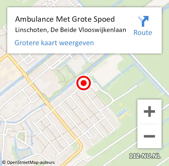 Locatie op kaart van de 112 melding: Ambulance Met Grote Spoed Naar Linschoten, De Beide Vlooswijkenlaan op 10 oktober 2015 13:42