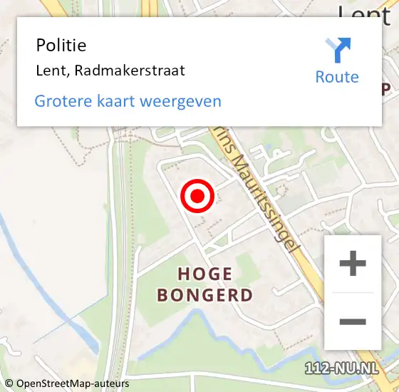 Locatie op kaart van de 112 melding: Politie Lent, Radmakerstraat op 10 oktober 2015 16:06