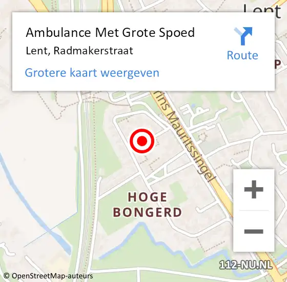 Locatie op kaart van de 112 melding: Ambulance Met Grote Spoed Naar Lent, Radmakerstraat op 10 oktober 2015 16:32