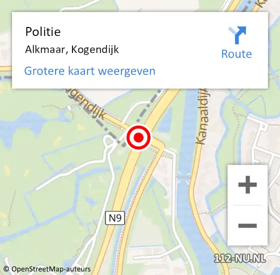 Locatie op kaart van de 112 melding: Politie Alkmaar, Kogendijk op 10 oktober 2015 16:52