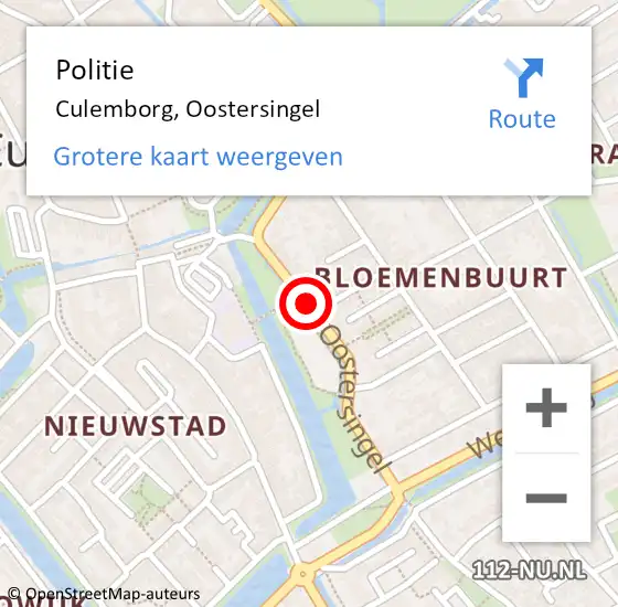 Locatie op kaart van de 112 melding: Politie Culemborg, Oostersingel op 10 oktober 2015 16:58