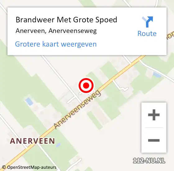 Locatie op kaart van de 112 melding: Brandweer Met Grote Spoed Naar Anerveen, Anerveenseweg op 10 oktober 2015 19:07