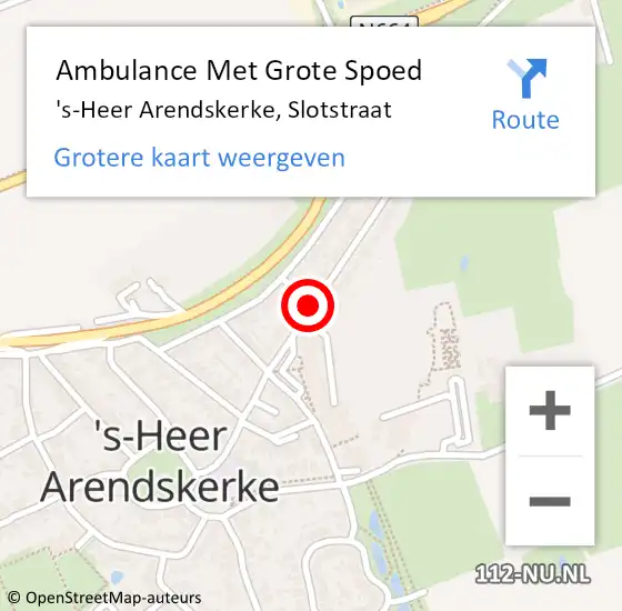 Locatie op kaart van de 112 melding: Ambulance Met Grote Spoed Naar 's-Heer Arendskerke, Slotstraat op 11 oktober 2015 04:30