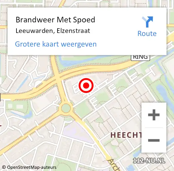 Locatie op kaart van de 112 melding: Brandweer Met Spoed Naar Leeuwarden, Elzenstraat op 11 oktober 2015 06:21