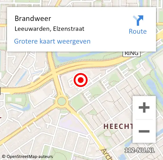 Locatie op kaart van de 112 melding: Brandweer Leeuwarden, Elzenstraat op 11 oktober 2015 06:27