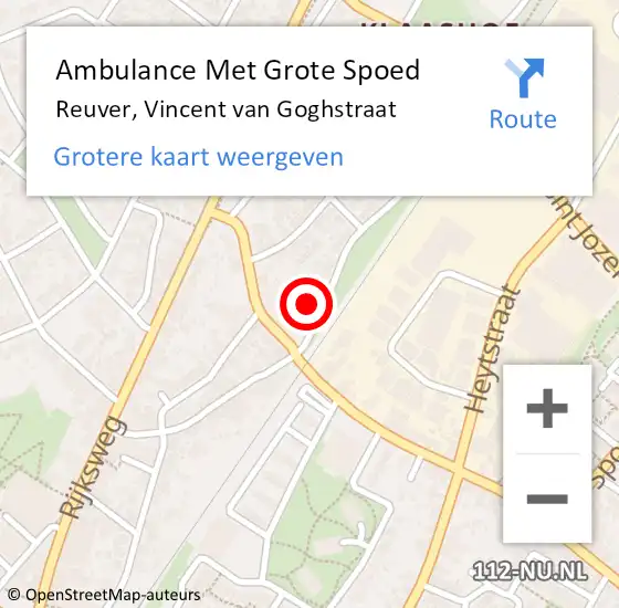 Locatie op kaart van de 112 melding: Ambulance Met Grote Spoed Naar Reuver, Vincent van Goghstraat op 23 november 2013 10:23