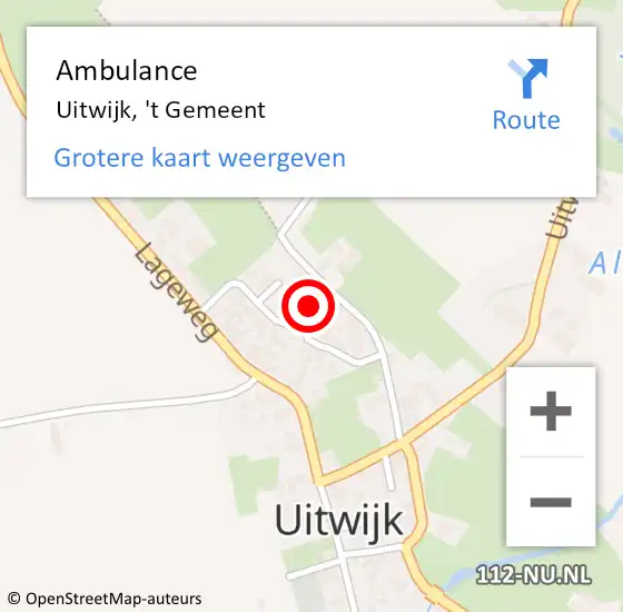 Locatie op kaart van de 112 melding: Ambulance Uitwijk, 't Gemeent op 11 oktober 2015 11:36