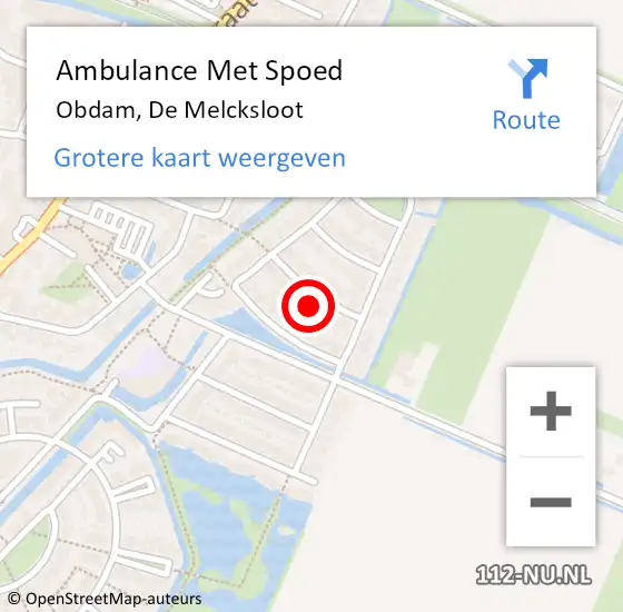 Locatie op kaart van de 112 melding: Ambulance Met Spoed Naar Obdam, De Melcksloot op 11 oktober 2015 11:41