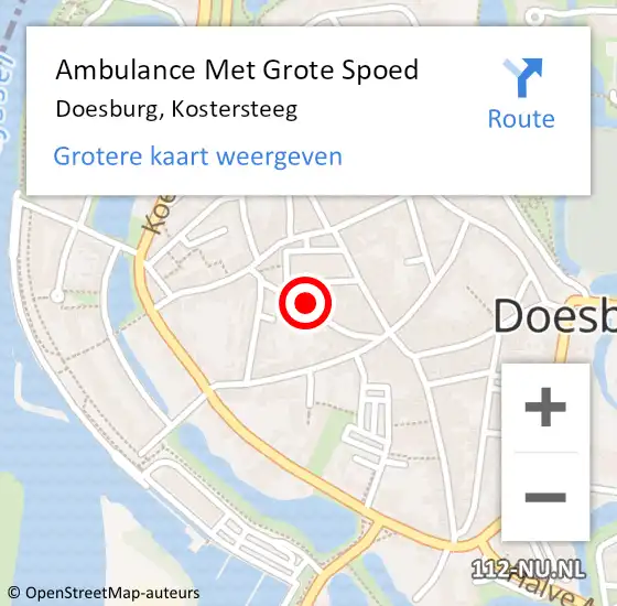 Locatie op kaart van de 112 melding: Ambulance Met Grote Spoed Naar Doesburg, Kostersteeg op 11 oktober 2015 12:13