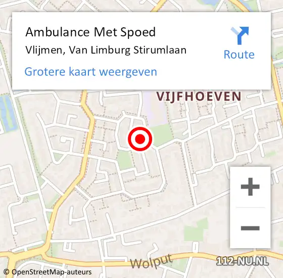 Locatie op kaart van de 112 melding: Ambulance Met Spoed Naar Vlijmen, Van Limburg Stirumlaan op 11 oktober 2015 12:18