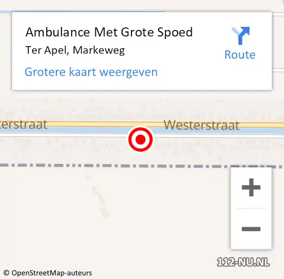 Locatie op kaart van de 112 melding: Ambulance Met Grote Spoed Naar Ter Apel, Markeweg op 11 oktober 2015 13:08