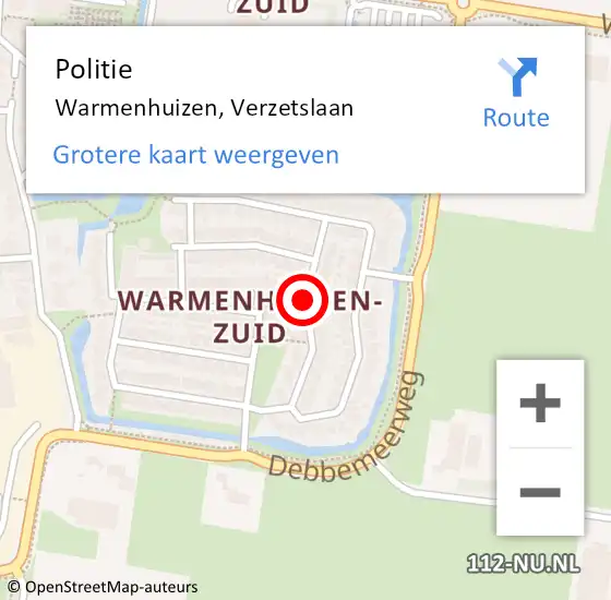 Locatie op kaart van de 112 melding: Politie Warmenhuizen, Verzetslaan op 11 oktober 2015 13:27