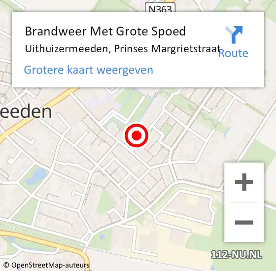 Locatie op kaart van de 112 melding: Brandweer Met Grote Spoed Naar Uithuizermeeden, Prinses Margrietstraat op 11 oktober 2015 13:32