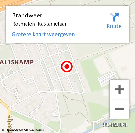 Locatie op kaart van de 112 melding: Brandweer Rosmalen, Kastanjelaan op 11 oktober 2015 15:11