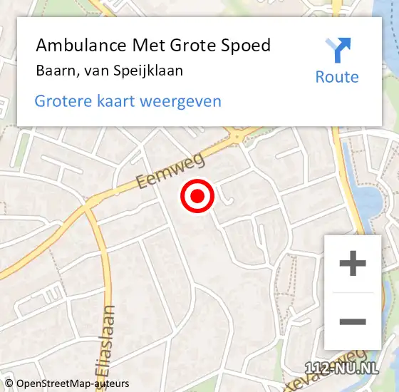 Locatie op kaart van de 112 melding: Ambulance Met Grote Spoed Naar Baarn, van Speijklaan op 11 oktober 2015 17:34