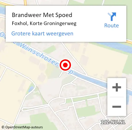 Locatie op kaart van de 112 melding: Brandweer Met Spoed Naar Foxhol, Korte Groningerweg op 11 oktober 2015 19:02