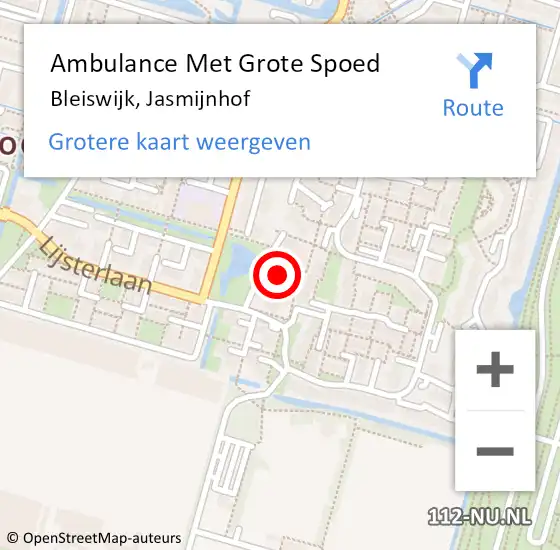 Locatie op kaart van de 112 melding: Ambulance Met Grote Spoed Naar Bleiswijk, Jasmijnhof op 11 oktober 2015 19:32