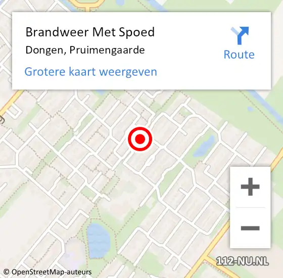 Locatie op kaart van de 112 melding: Brandweer Met Spoed Naar Dongen, Pruimengaarde op 11 oktober 2015 20:06